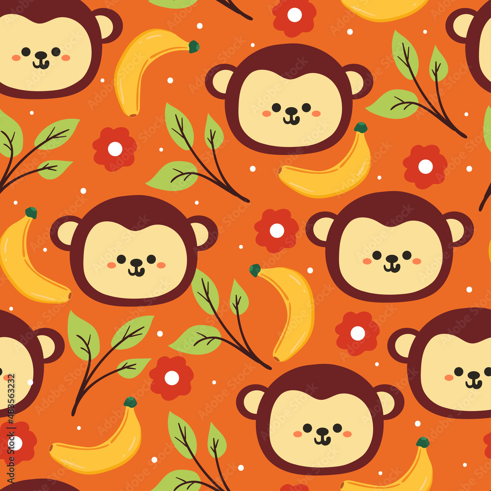 seamless pattern cute cartoon monkey and banana. for kids wallpaper, fabric  print, gift wrapping paper Stock Vector | Adobe Stock