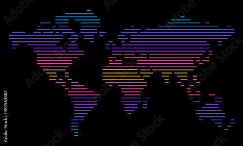 World map in the form of colored stripes. Thermal gradation of the planet. Vector graphics