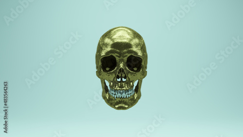 Gold Bronze Skull Death Old Brass Halloween Skeleton Head DOF Depth Of Field 3d illustration render