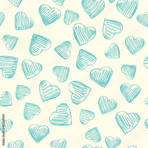 Vector seamless pattern with blue hearts. Ideal for baby clothes, wallpapers, fabrics, prints and other surfaces.