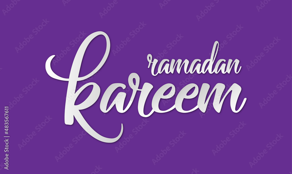 Ramadan Kareem greeting beautiful lettering with beautiful purple background,An Islamic greeting text in English for holy month 