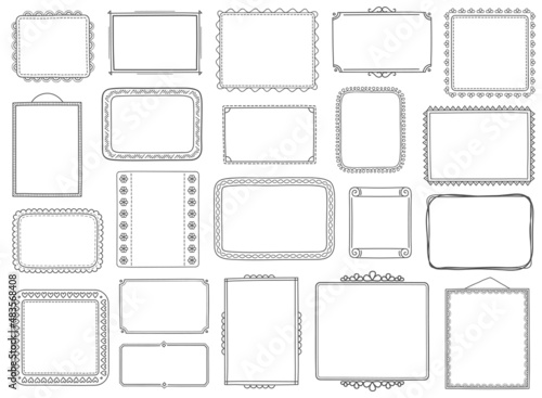 Set of hand drawn doodle frames, horizontal, vertical and square frames