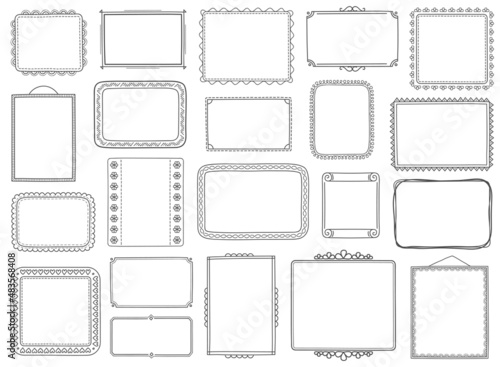 Set of hand drawn doodle frames, horizontal, vertical and square frames