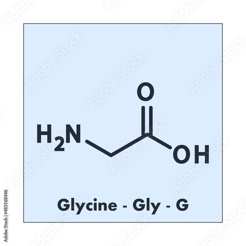 Glycine - Gly - G - Non Essential Amino Acid molecular formula, flat chemical structure on blue background for chemistry and biology education.