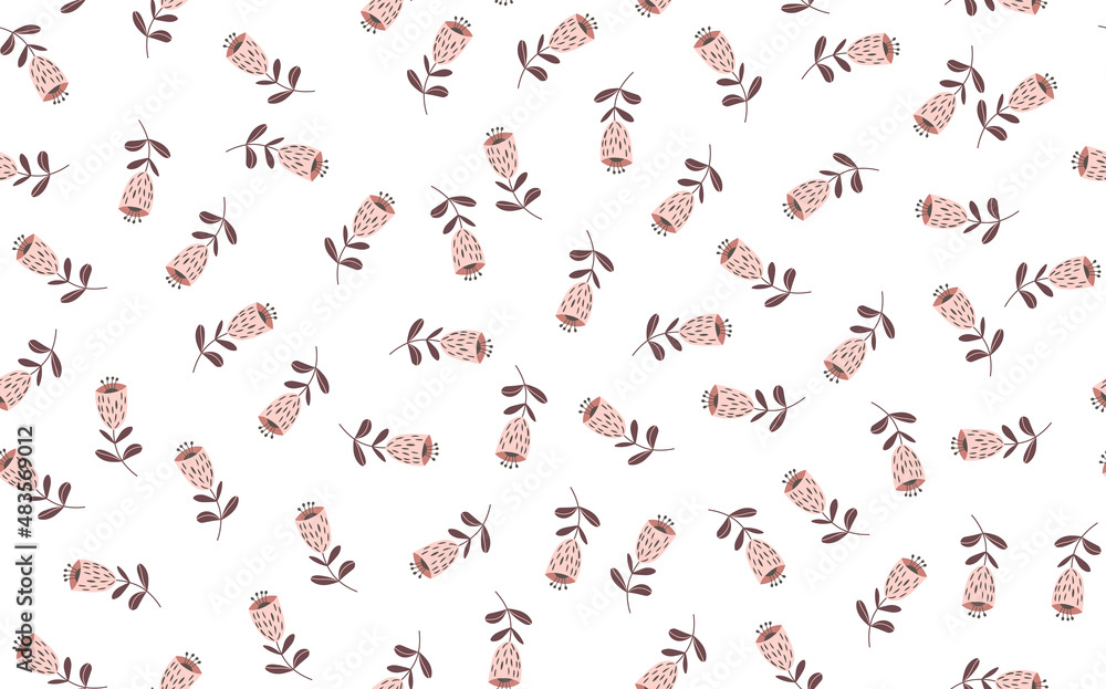 Seamless floral pattern based on traditional folk art ornaments. Colorful flowers on light background. Scandinavian style. Sweden nordic style. Vector illustration. Simple minimalistic pattern Seamless floral pattern based on traditional folk art ornaments. Colorful flowers on light background. Scandinavian style. Sweden nordic style. Vector illustration. Simple minimalistic pattern