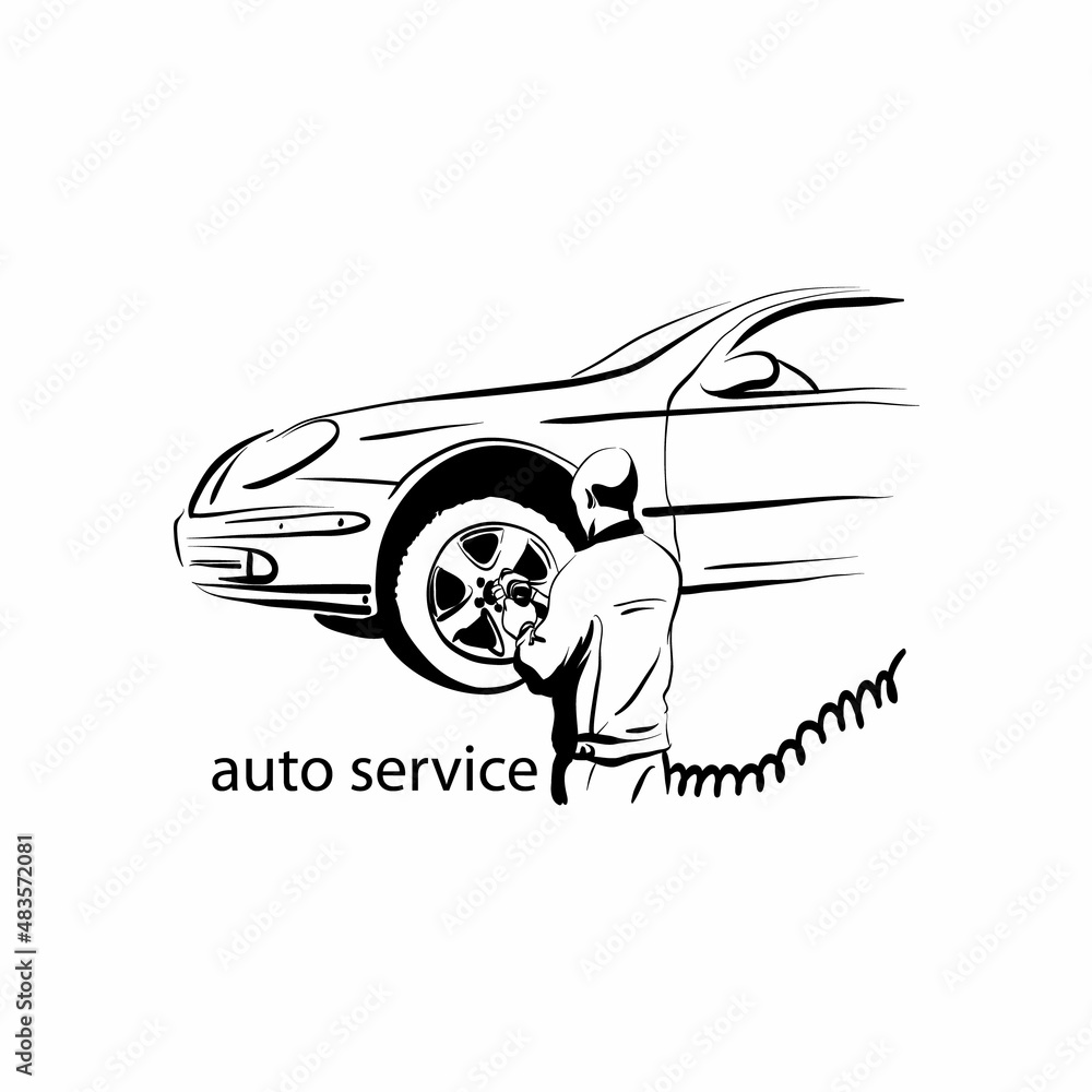 Fototapeta premium Auto service, car repair silhouette abstract, vector illustration