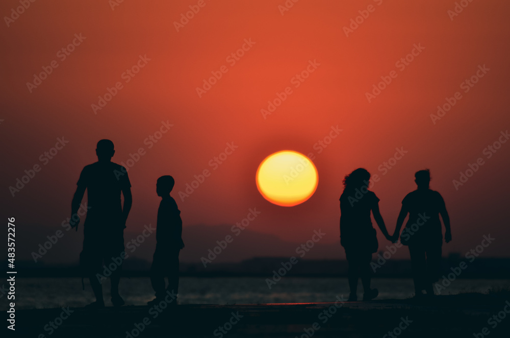 sunset sun people tree silhouette