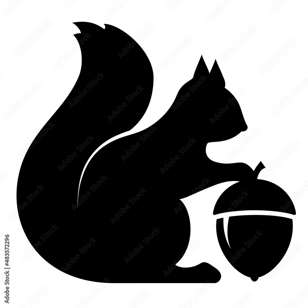 Squirrel with acorn vector silhouette icon Stock Vector | Adobe Stock