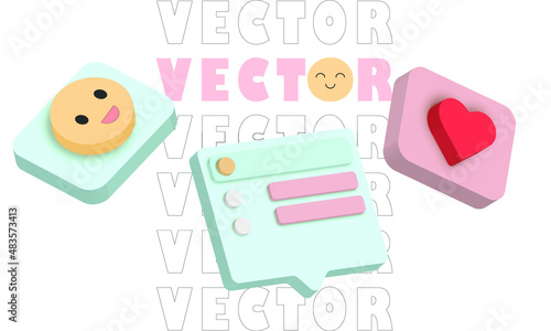 Floating isometric Community 3D Vector Icon in candy colors trending illustration. Like, message, chat, human social icon