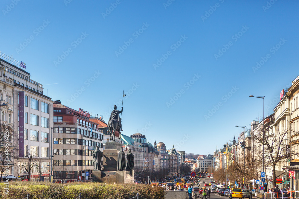 Fototapeta premium Prague, Czech Republic, March 24, 2012. View of Wenceslas Square in Prague from the palace.