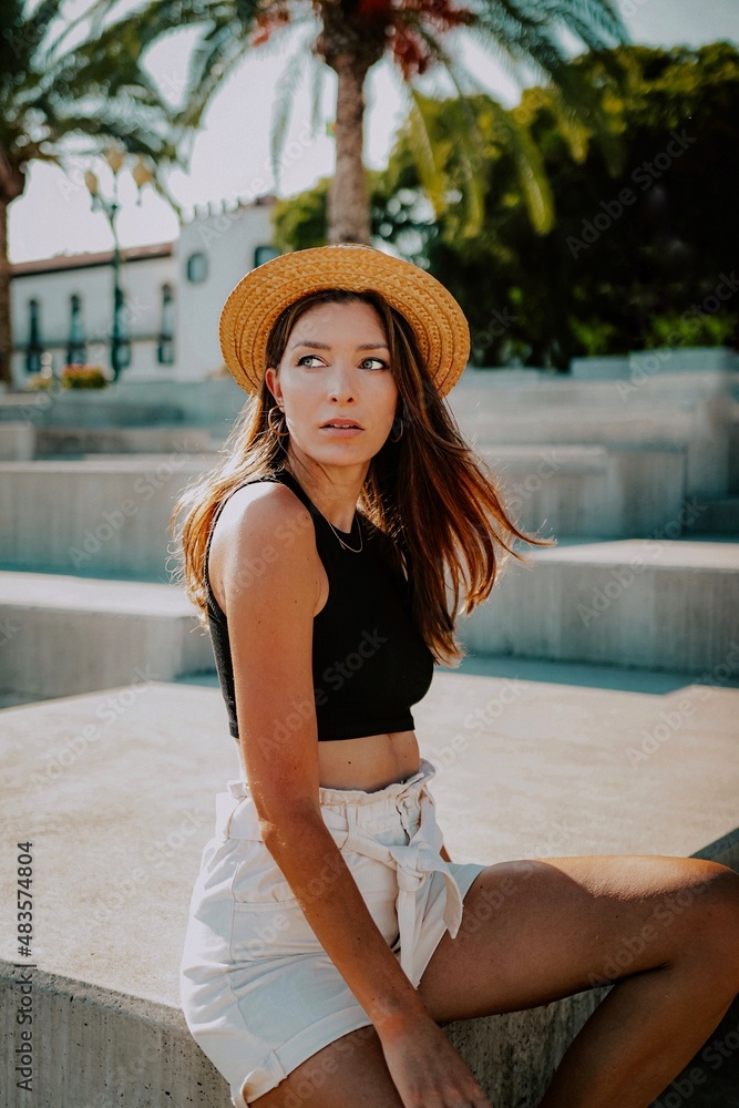 portrait of a girl in a hat in funchal madeira portugal