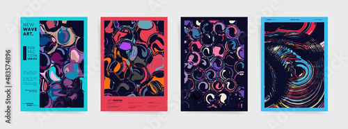 Abstract poster design with inked bubble shape. Vector bold red and black cover template.