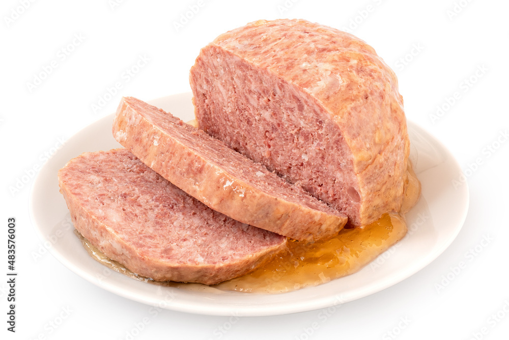 Canned sliced pork luncheon meat.