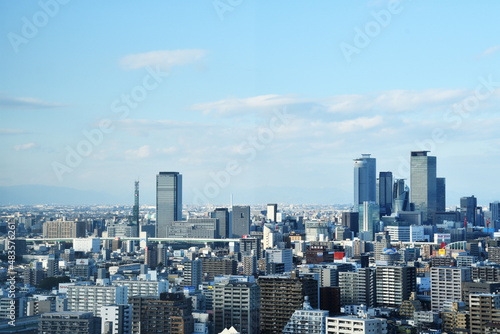 名古屋駅の高層ビル群 青空 