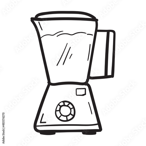 Hand drawn kitchen blender icon in doodle style isolated