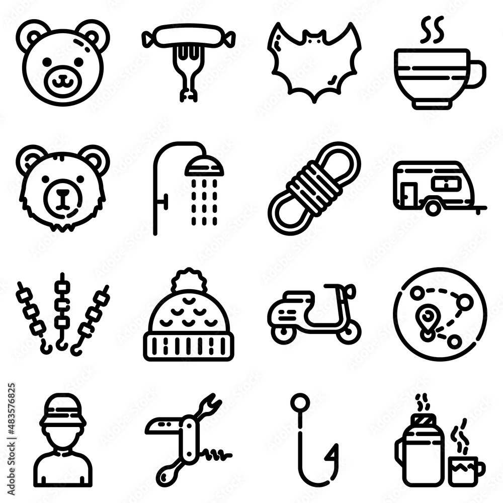 Camping Flat Icon Set Isolated On White Background Camping Flat Icon Set Isolated On White Background