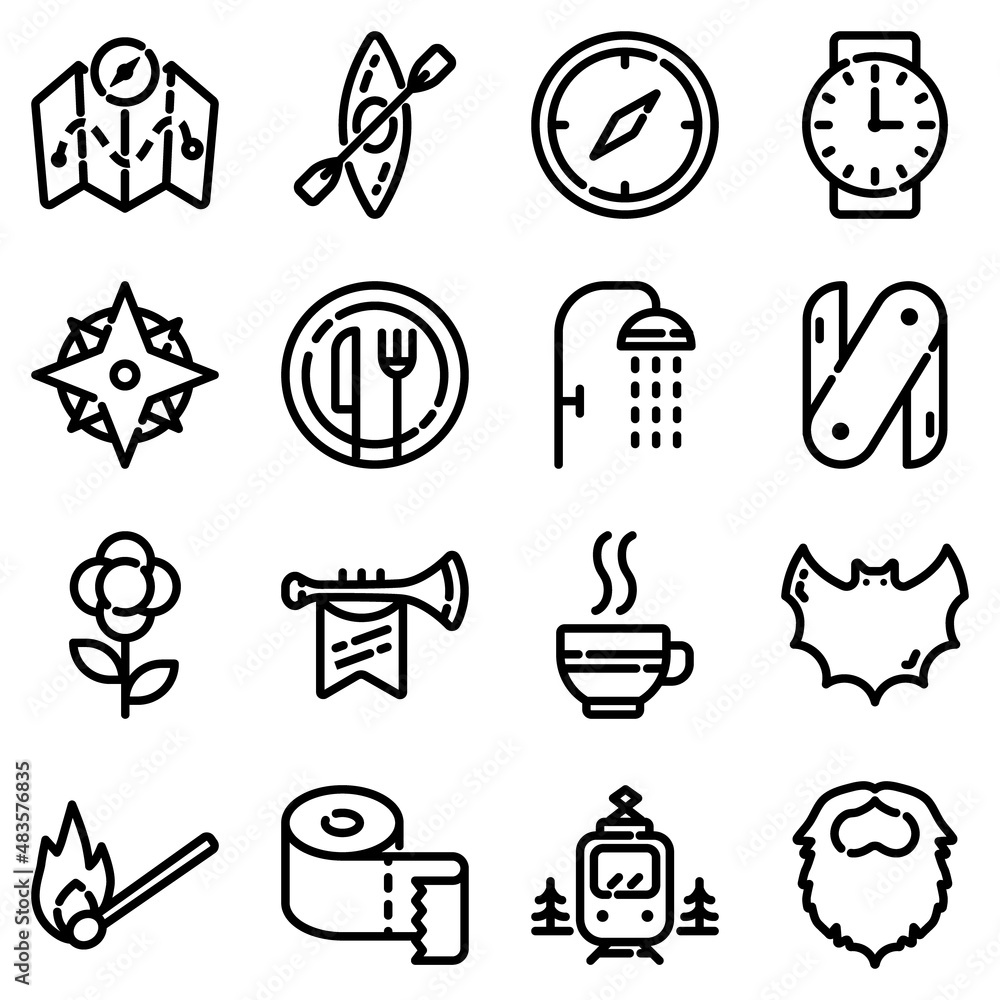 Fototapeta premium Camping Flat Icon Set Isolated On White Background