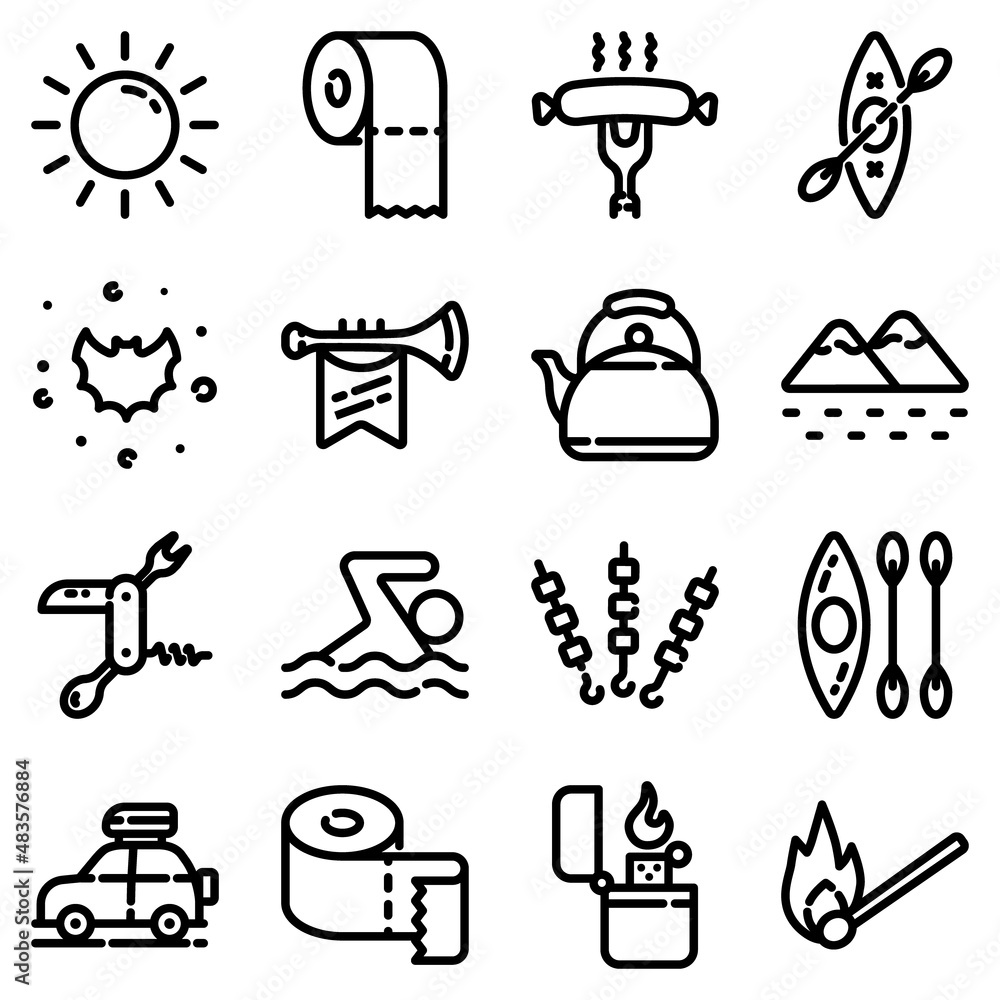 Camping Flat Icon Set Isolated On White Background Camping Flat Icon Set Isolated On White Background