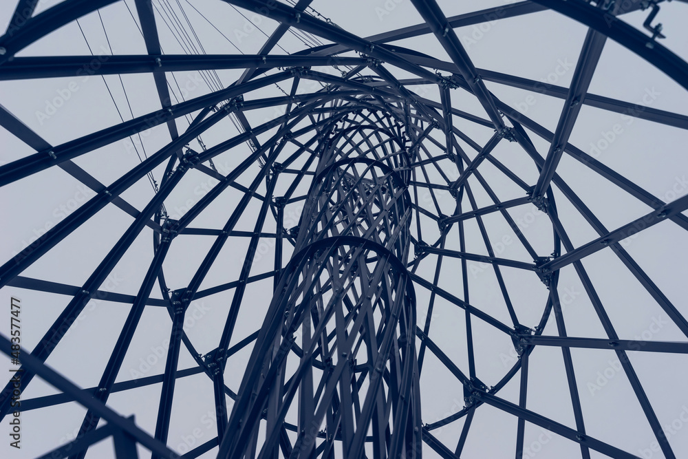 Two Shukhov towers at Strelka in Nizhny Novgorod. On the banks of the Volga and Oka rivers. Historical and cultural value. Inside view