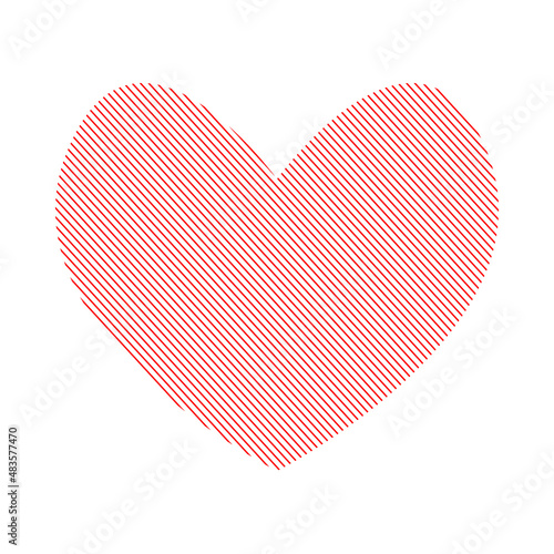 Heart silhouette. Slanted red shading completely fills heart shape. Romantic emblem of spiritual beginning. Location of feelings and romantic thoughts. Elegant outline design for love icon, logo.
