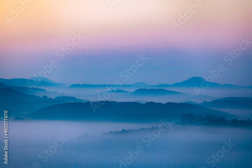Fototapeta Naklejka Na Ścianę i Meble -  Beautiful arial landscape of  amazing mountain in fog.