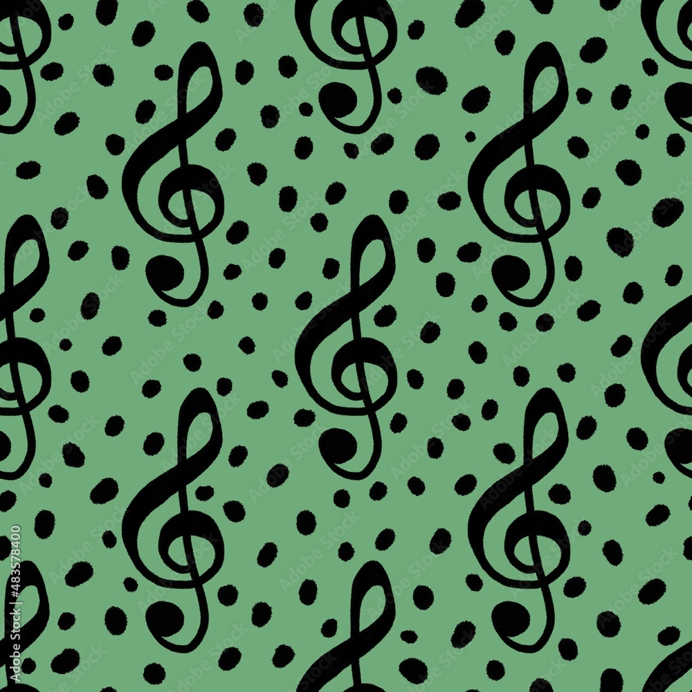 Fototapeta premium Music seamless treble clef pattern for fabrics and textiles and packaging and linens and wrapping paper
