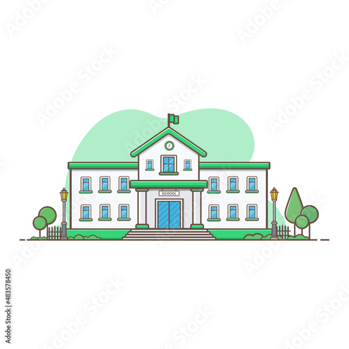 School Building Illustration, Education and School Concept Building Vector Illustration for Landing Page Template, Website Banner, Advertisement and Marketing Material.