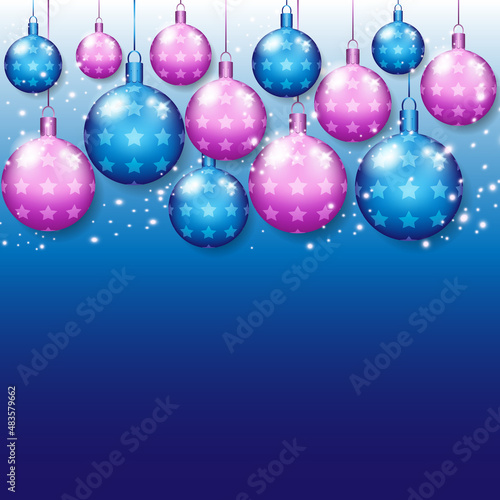 Cute sparkly Christmas pink and blue ball on the Christmas tree