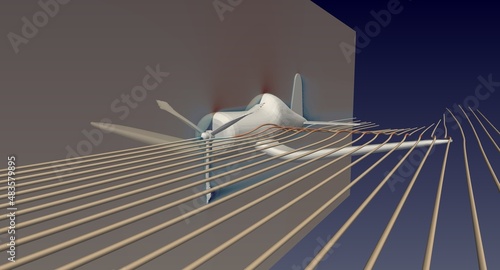 Foto Computational Fluid Dynamics simulation of an airplane flying in the night