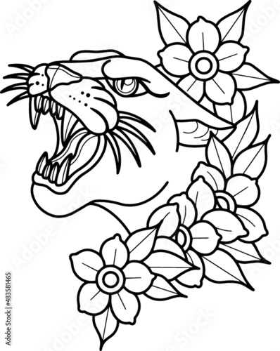 Panther Flower Tattoo Stencil T-shirts Print Stamp 