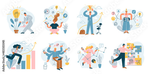 Business people work on growth of financial profit and career, success, progress concept