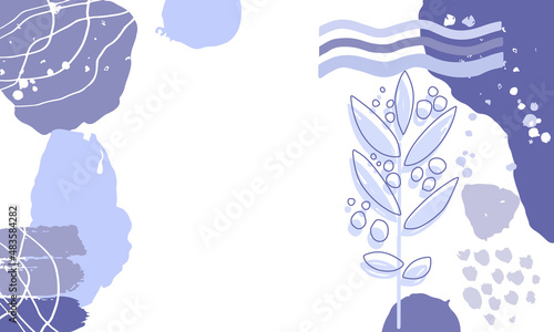 Abstract purple background in a trendy very peri palette. Minimalist leaves and plants banner with space for text