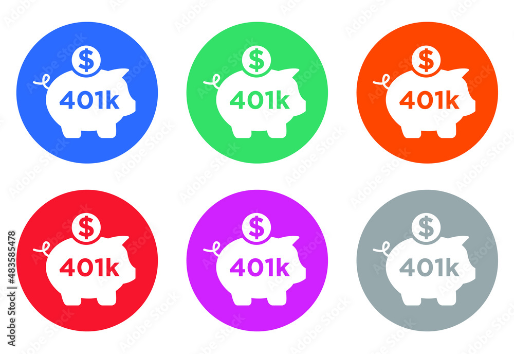 401K plan round icon set 401K plan round icon set