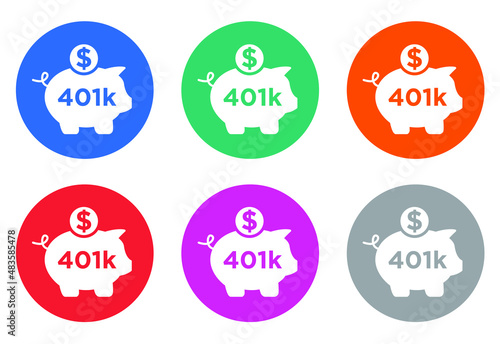 401K plan round icon set