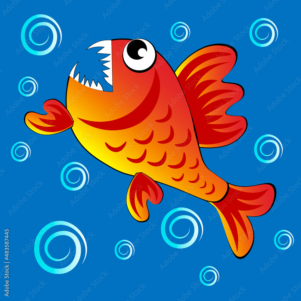 Fototapeta premium predatory evil piranha fish. Fabulous underwater world. Styling, cartoon style