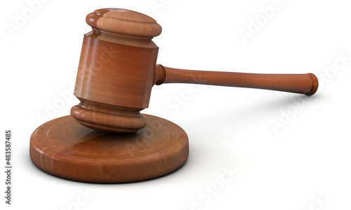 Wooden judge Hammer. Wooden judge gavel. Hammer on white background photo