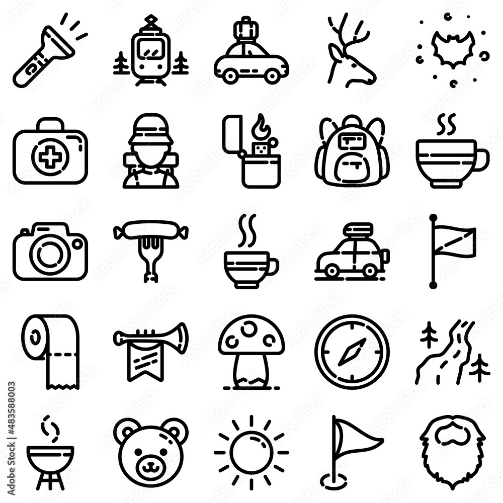 Camping Flat Icon Set Isolated On White Background Camping Flat Icon Set Isolated On White Background