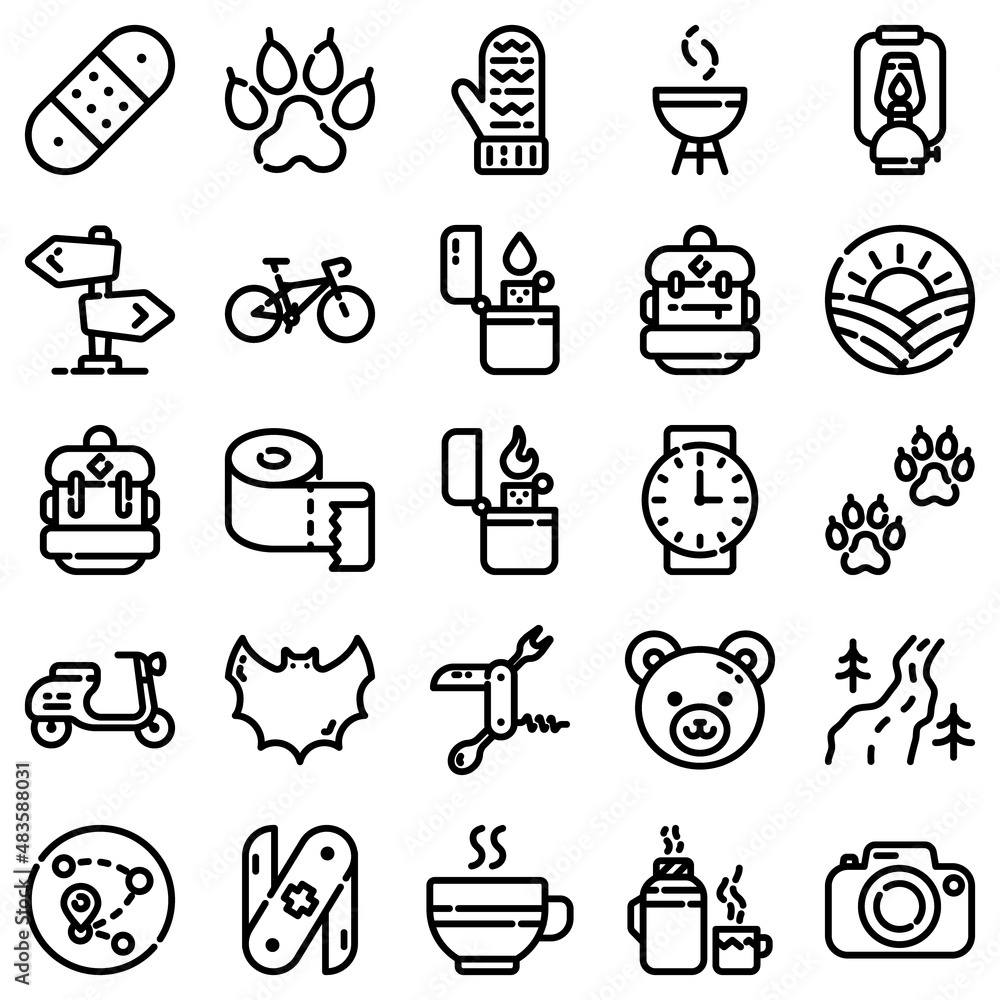 Camping Flat Icon Set Isolated On White Background Camping Flat Icon Set Isolated On White Background