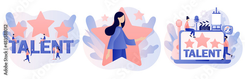 Talent concept. Talented tiny people. Super star. Open your potential. Modern flat cartoon style. Vector illustration on white background