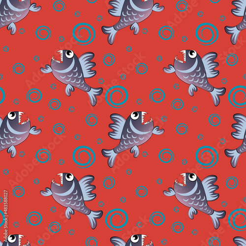 predatory evil piranha fish. Fabulous underwater world. Styling, cartoon style. Design element