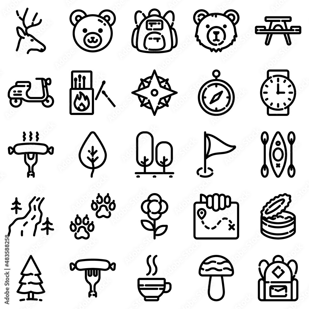 Fototapeta premium Camping Flat Icon Set Isolated On White Background
