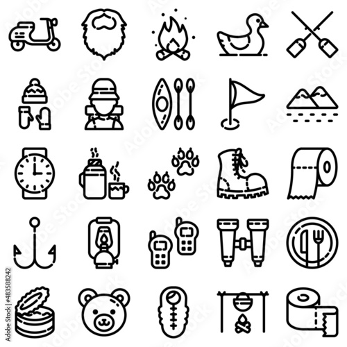 Camping Flat Icon Set Isolated On White Background