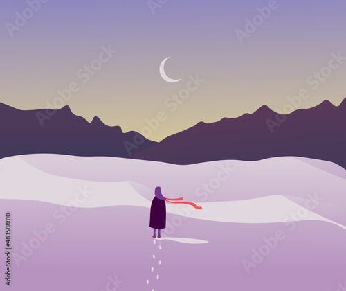 Girl walking in the snow