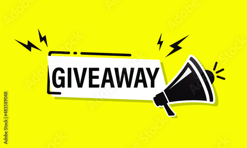 giveaway banner with loudspeaker. Megaphone for business, marketing and advertising. Vector illustration.