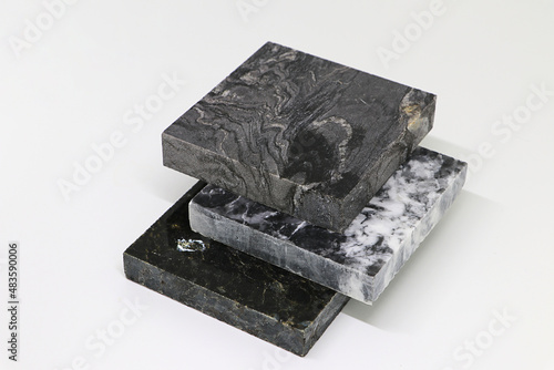 Close up group of stone marble on white background, stone material for interior designer, texture surface of marble with copy space