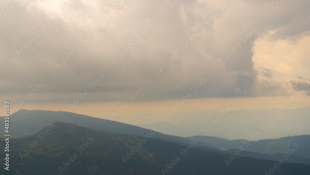Mountain landscape. View of pas mountain ranges at dusk