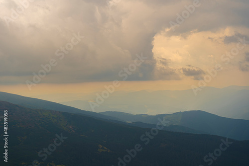 Mountain landscape. View of pas mountain ranges at dusk