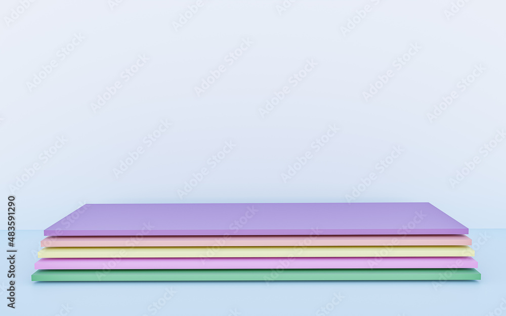 Light blue background with podium and minimal  wall scene, podium minimal background abstract shape mix pastel colors . Stage 3d product on podium modern platform, 3D illustration.	