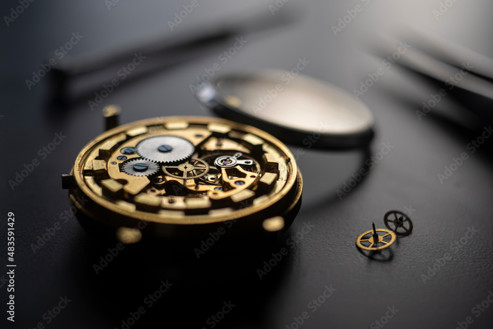 Watchmaker's workshop. Mechanical watch repair. Fix jewelry Watchmaker's workshop. Mechanical watch repair. Fix jewelry