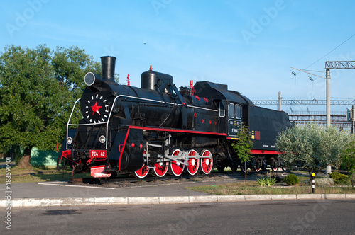 Monument-steam locomotive Er 764-42 at Molodechno station of Belarusian Railway, Molodechno, Minsk region, Belarus, June 14, 2015
